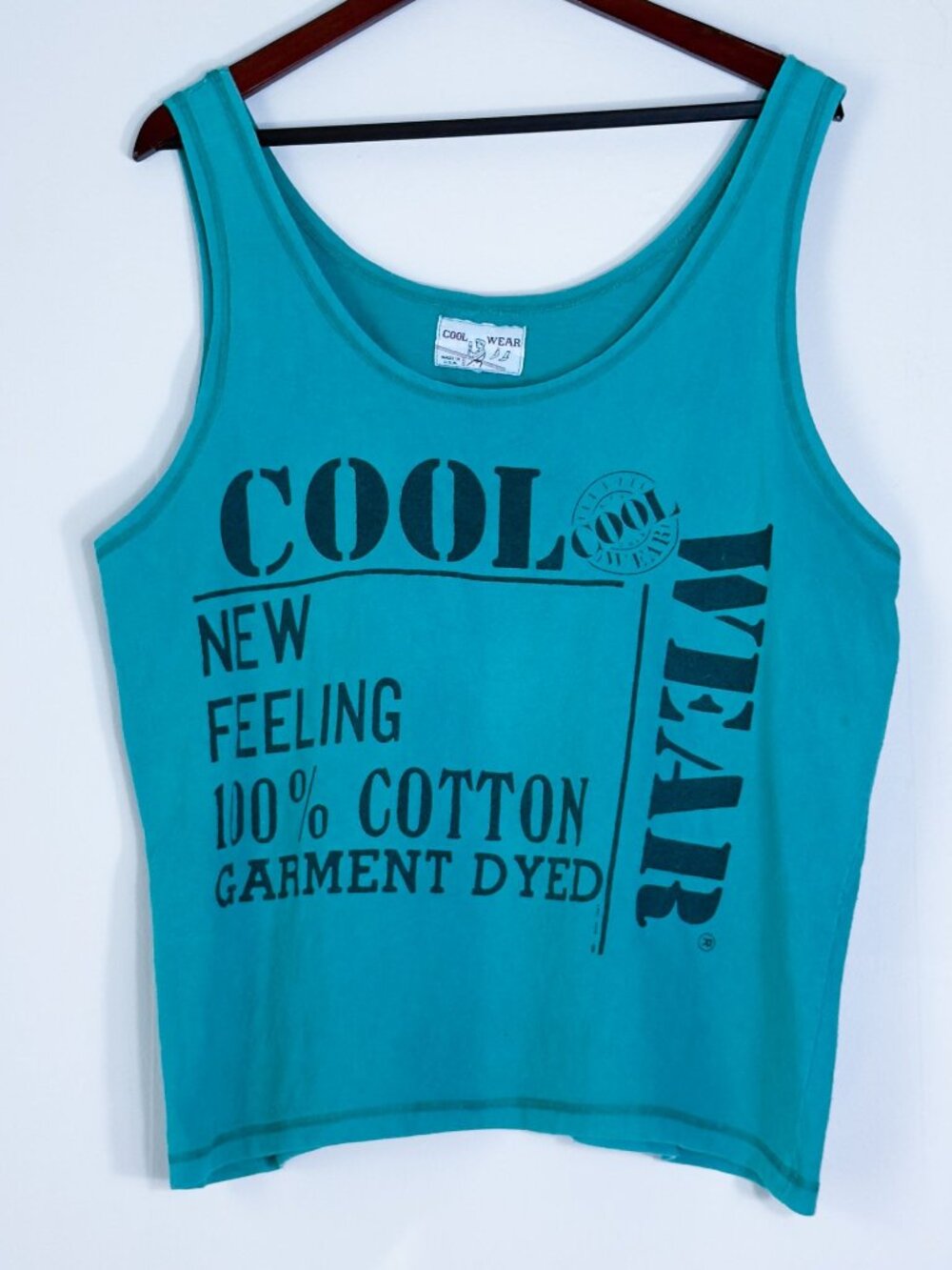 Vintage 90s Teal Blue Cotton Mens Tank Top Muscle Tee Mens Large Made In USA